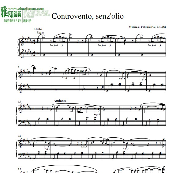 Fabrizio Paterlini - Controvento,senz'olio钢琴谱