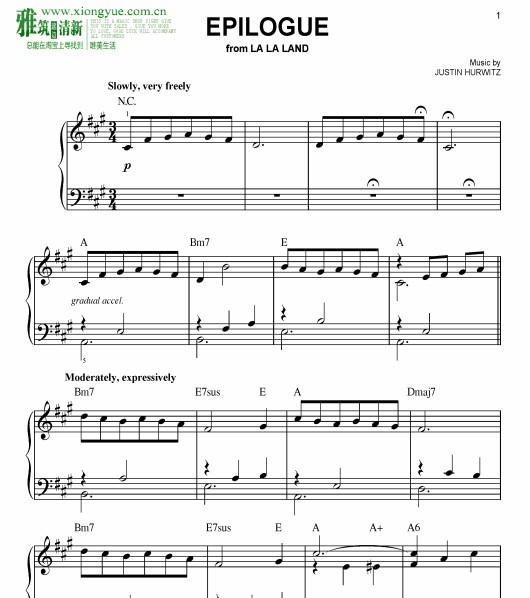 La La Land爱乐之城 Epilogue钢琴谱