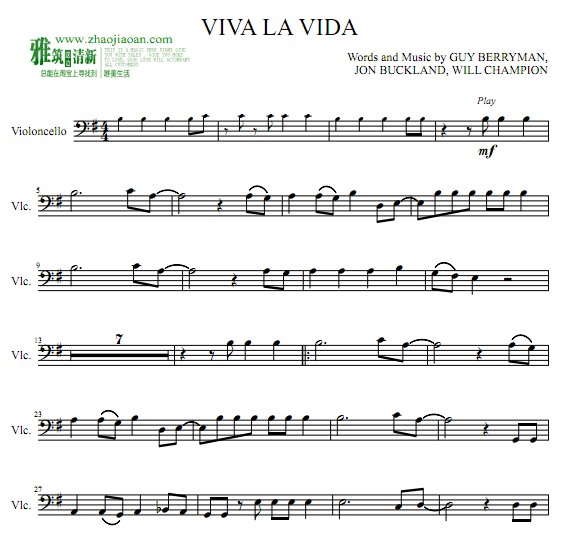Viva la vida大提琴谱