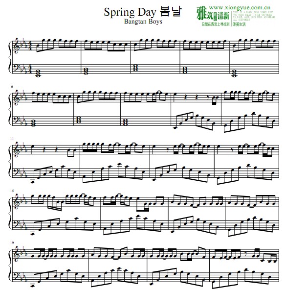 BTS 春天 Spring Day 钢琴谱