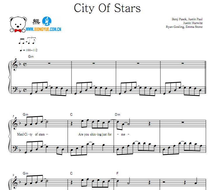 爱乐之城 city of stars钢琴谱