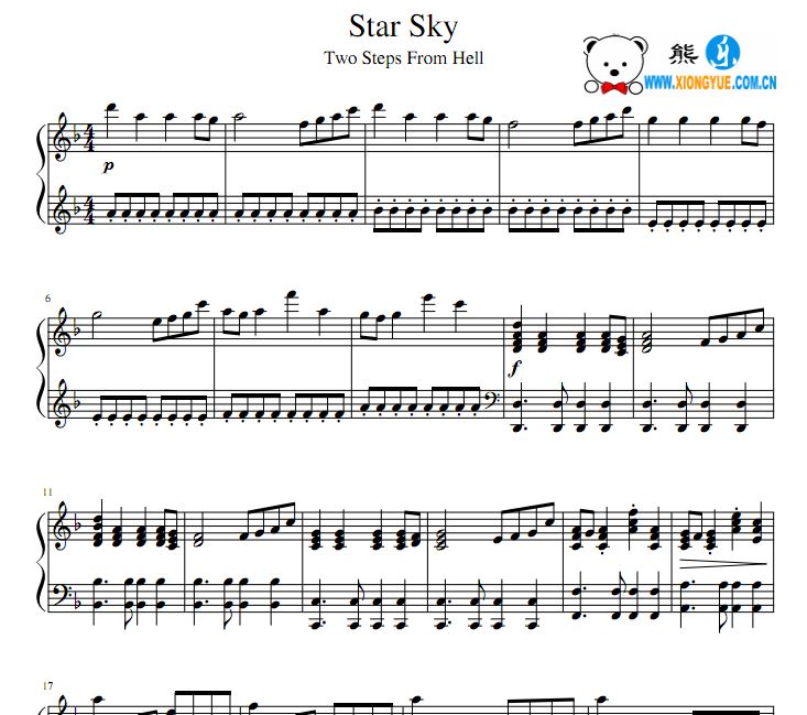 地狱咫尺 Two Steps From Hell - Star Sky钢琴谱
