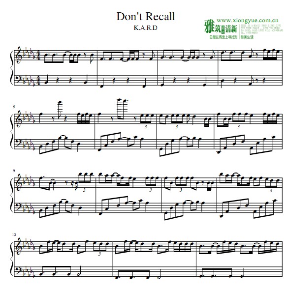 K.A.R.D Don't Recall钢琴谱 钢琴弹奏音频