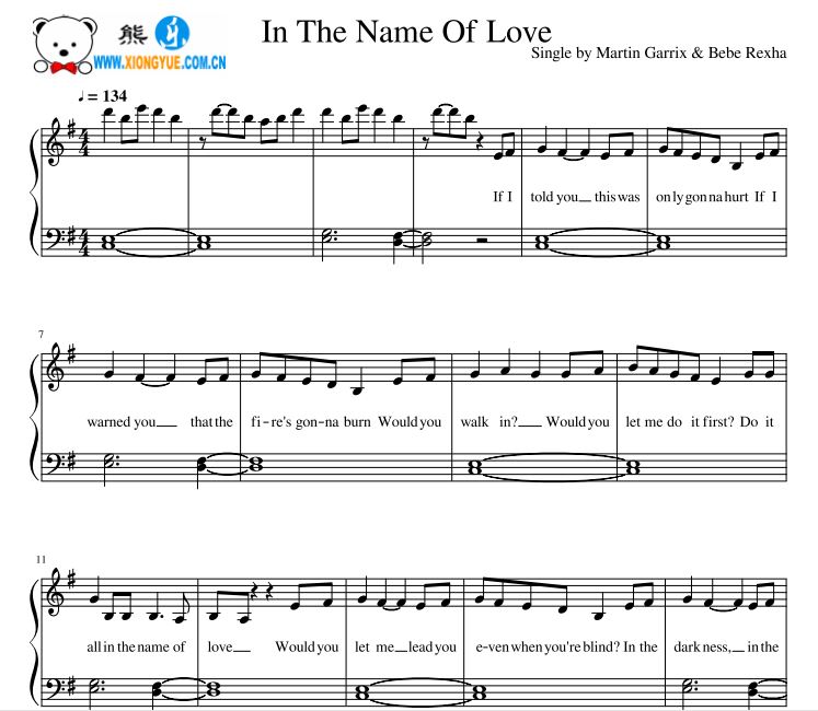 In the Name of Love钢琴独奏谱