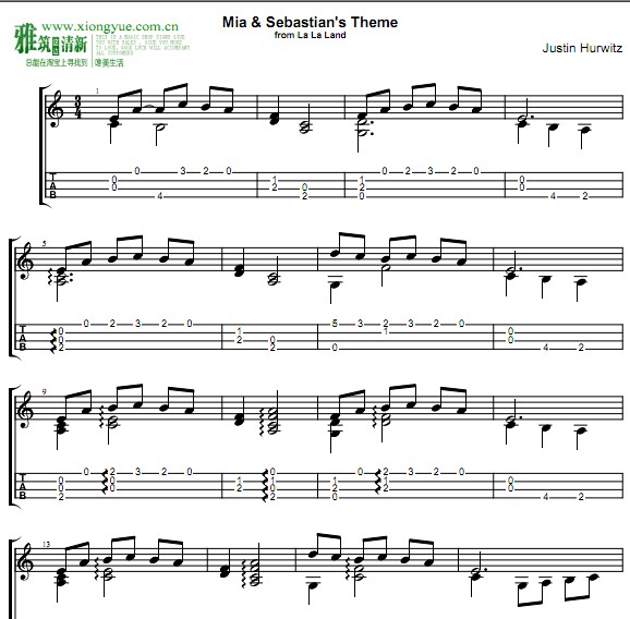 爱乐之城 Mia & Sebastian’s theme尤克里里谱