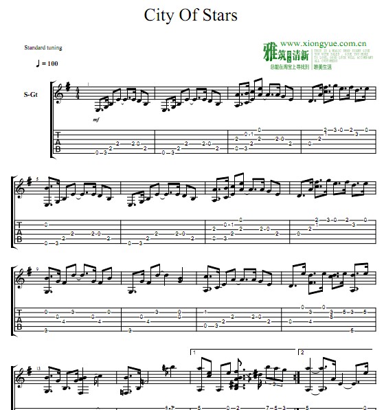 爱乐之城 City Of Stars 指弹吉他谱 