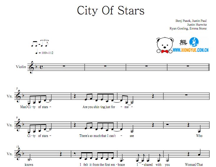 爱乐之城小提琴谱 City of stars小提琴谱