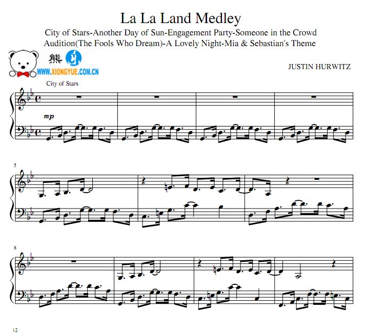 La La Land插曲串烧钢琴谱