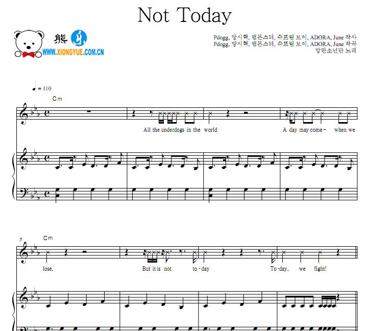防弹少年团 BTS  Not Today原版钢琴谱