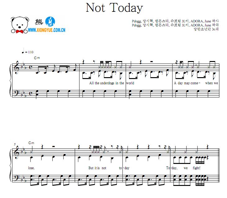 防弹少年团 Not Today原版钢琴谱