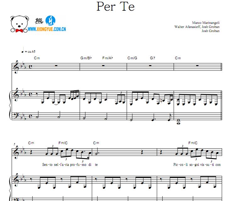 Josh Groban - Per Te钢琴谱 为了你钢琴谱