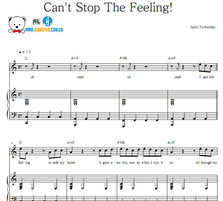 魔发精灵主题曲 Can't Stop The Feeling!钢琴谱