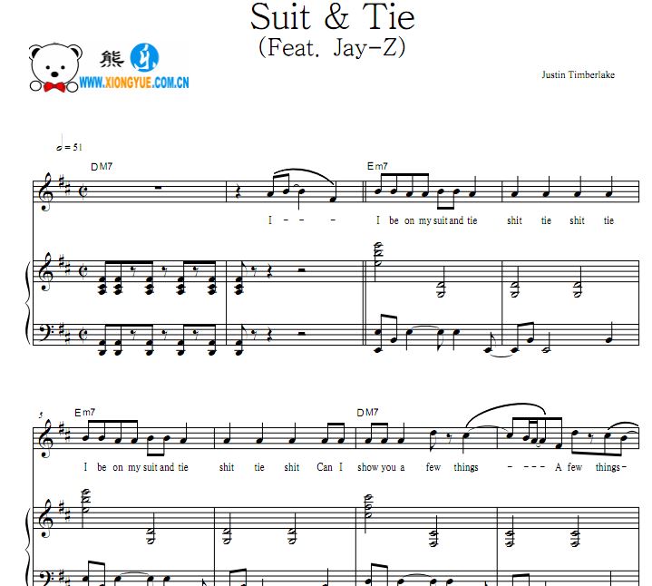 Justin Timberlake - Suit & Tie 钢琴伴奏谱