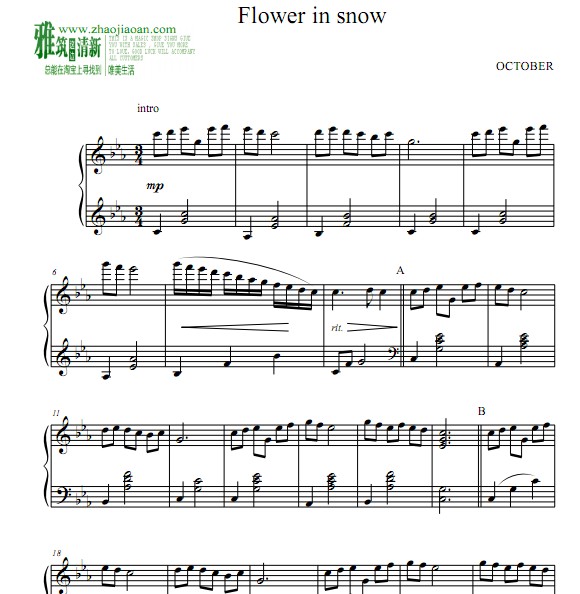OCTOBER - 雪中花钢琴谱 Flower in snow钢琴谱