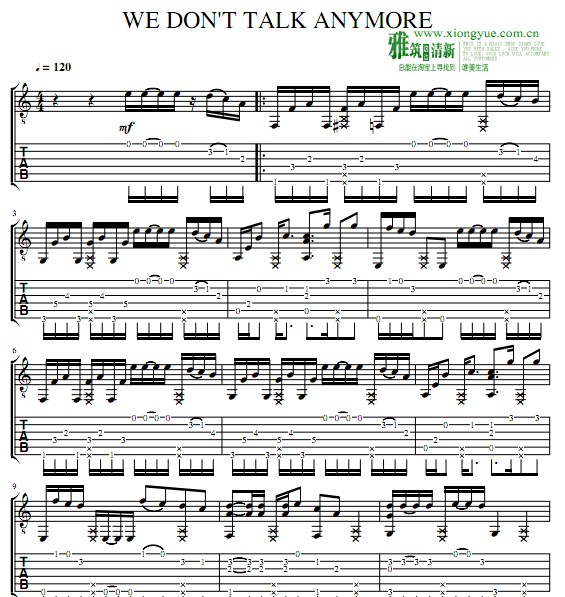 James Bartholomew版We Don't Talk Anymore吉他谱