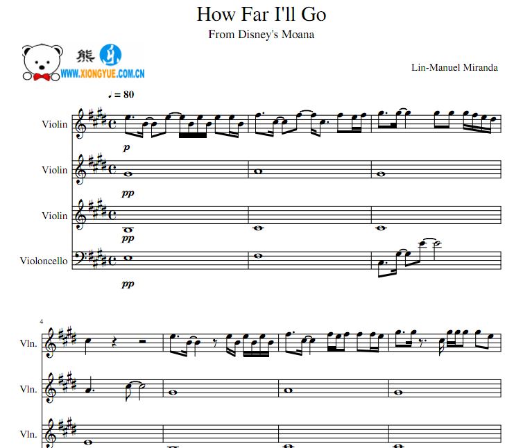 How Far I'll Go 弦乐四重奏谱