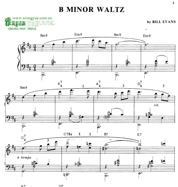 Bill Evans B Minor Waltz钢琴谱