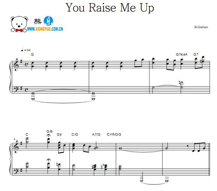 Westlife - You Raise Me Up钢琴独奏谱
