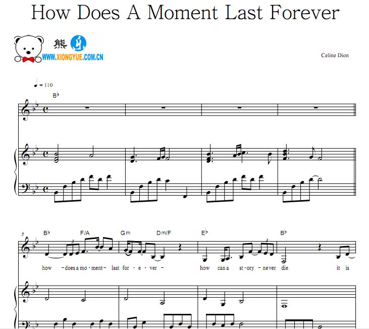 美女与野兽 How Does A Moment Last Forever钢琴谱