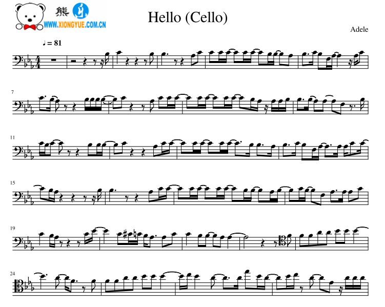 Adele - Hello大提琴谱