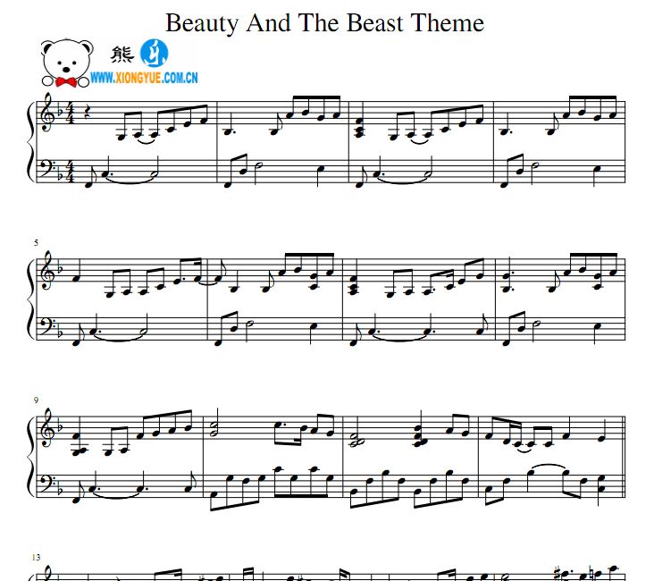 美女与野兽 Beauty and the Beas Theme钢琴谱