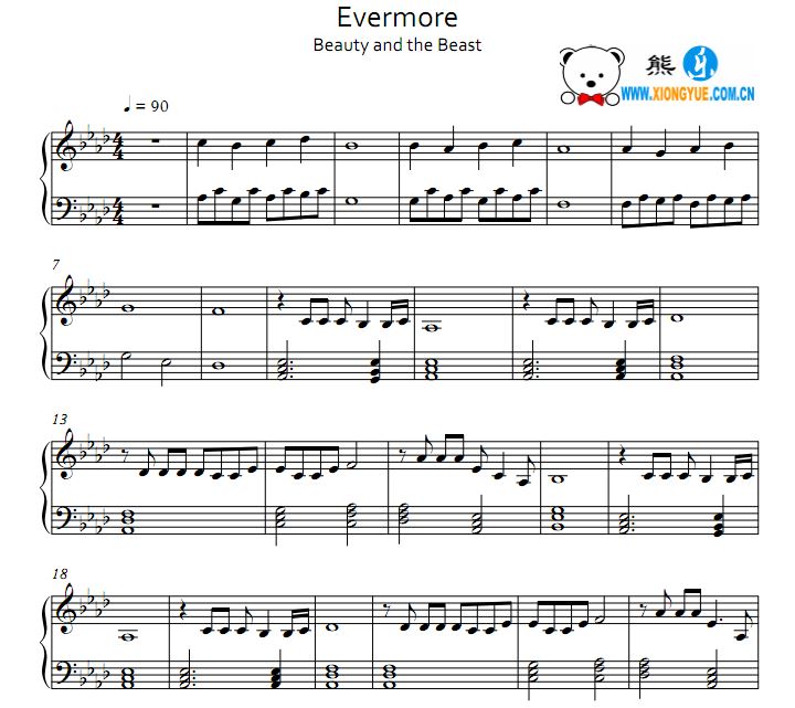美女与野兽插曲钢琴谱 Evermore钢琴独奏谱