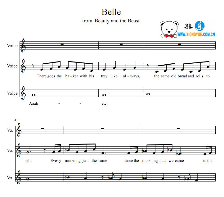 美女与野兽 Belle三声部合唱谱