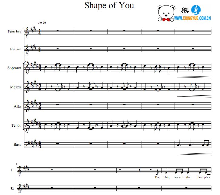 Ed sheeran - Shape of you Acapella无伴奏合唱谱