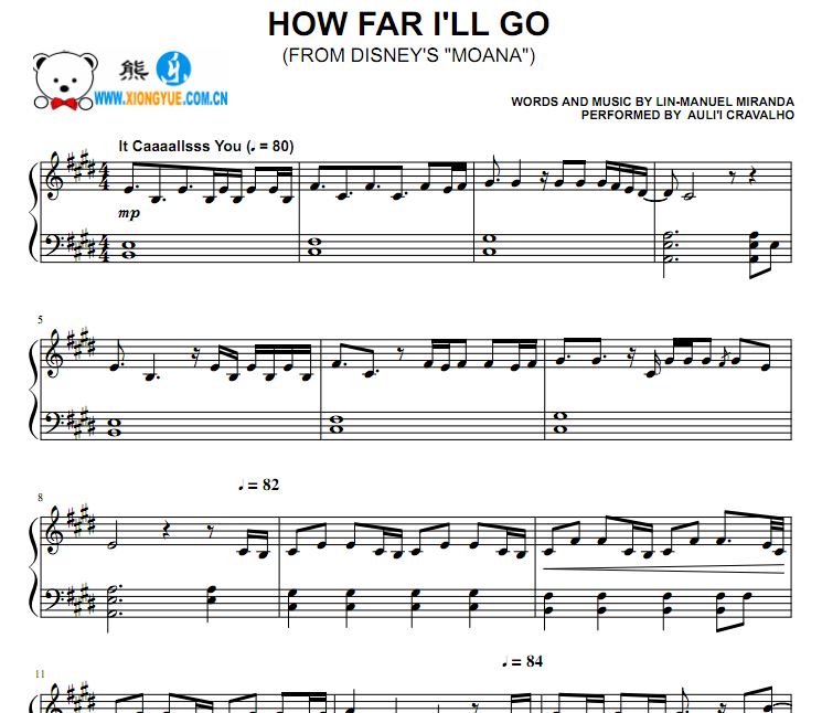 海洋奇缘 MOANA - How Far I'll Go钢琴谱