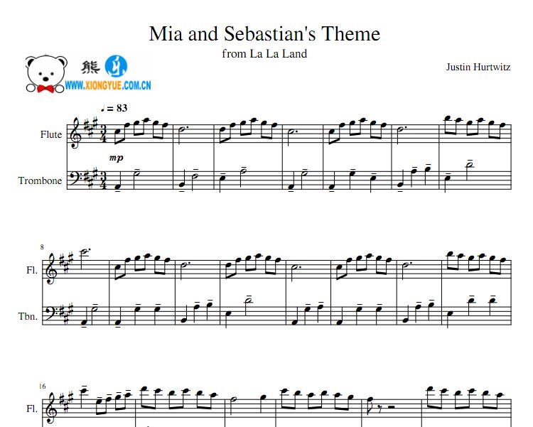 爱乐之城长笛谱 Mia and Sebastian's Theme长笛谱