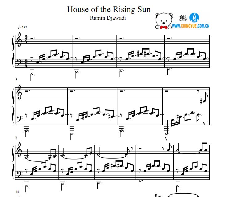 西部世界House of the Rising Sun钢琴独奏谱