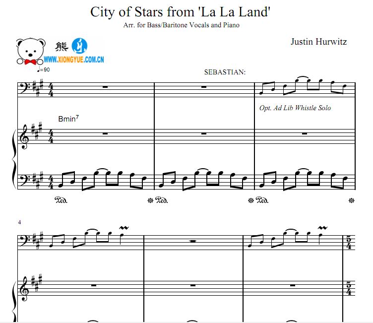 city of stars男中音钢琴弹唱谱