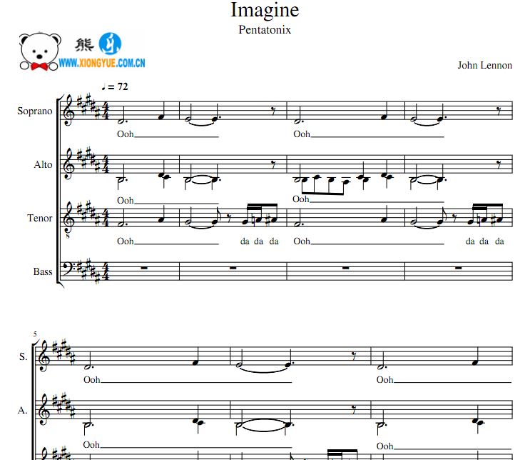 John Lennon - Imagine Pentatonix谱 SATB谱