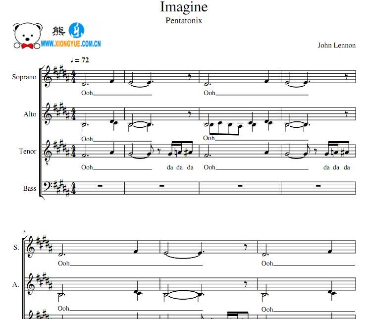 John Lennon - Imagine Pentatonix SATB