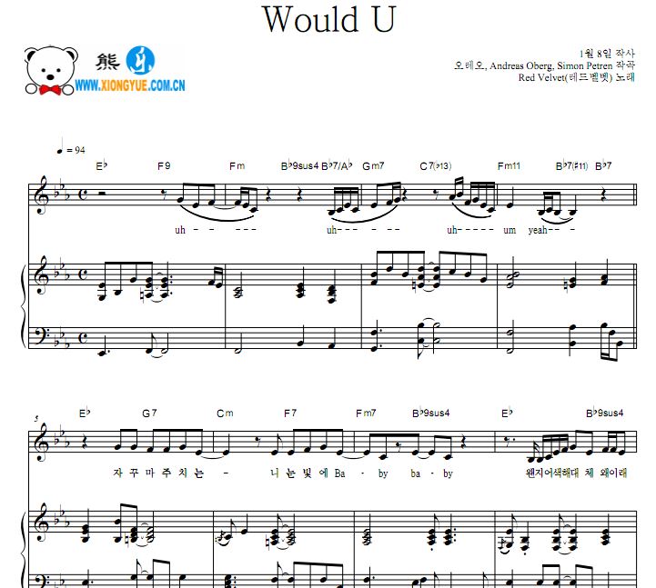 Red Velvet - Would U原版钢琴谱