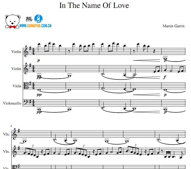 Martin Garrix - In The Name Of Love弦乐四重奏谱