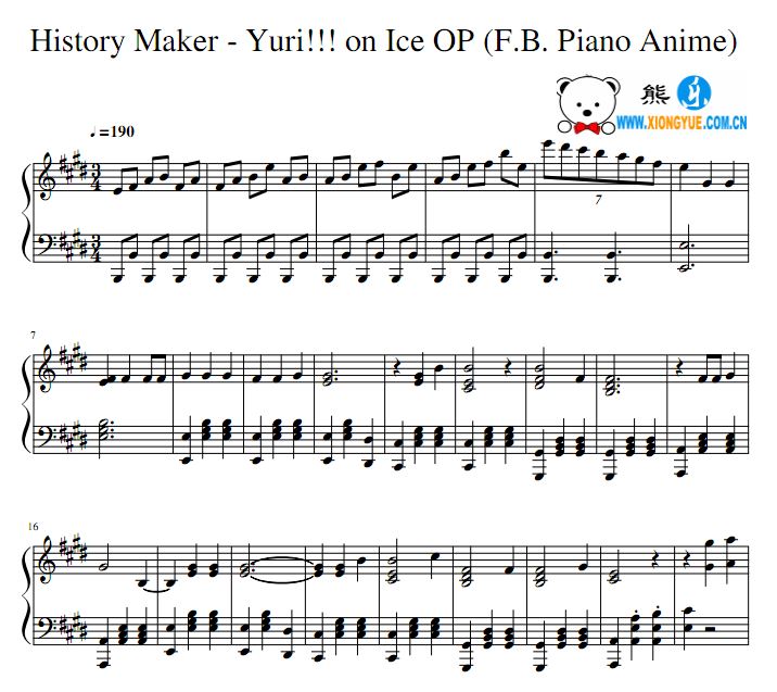Yuri On Ice Op 冰上的尤里主题曲history Maker钢琴谱 雅筑清新乐谱