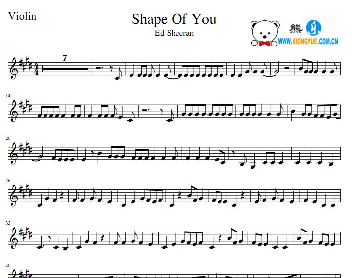 Ed sheeran - Shape Of You小提琴谱