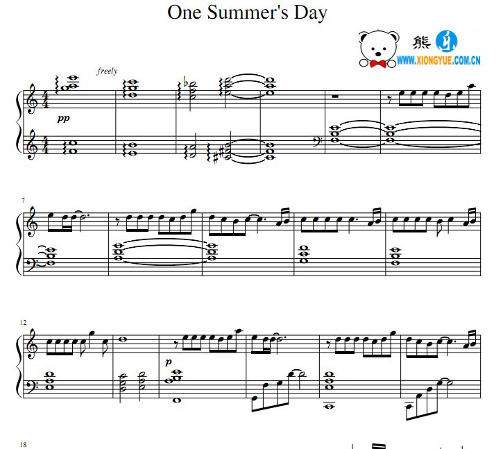 Joe Hisaishi 久石让 One Summer's Day钢琴谱