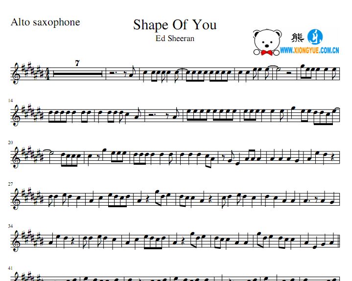 Ed sheeran - Shape Of You萨克斯谱 Alto Sax