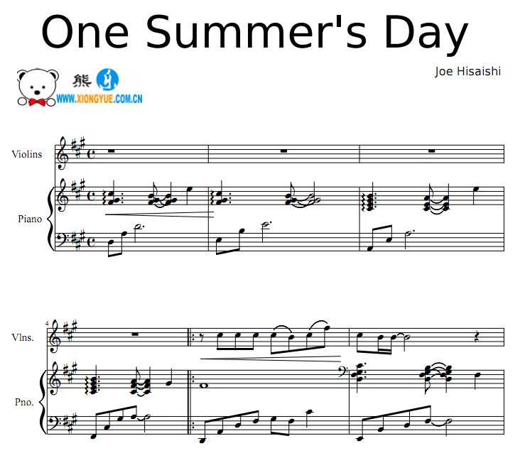 久石让 One Summer's Day钢琴小提琴二重奏谱