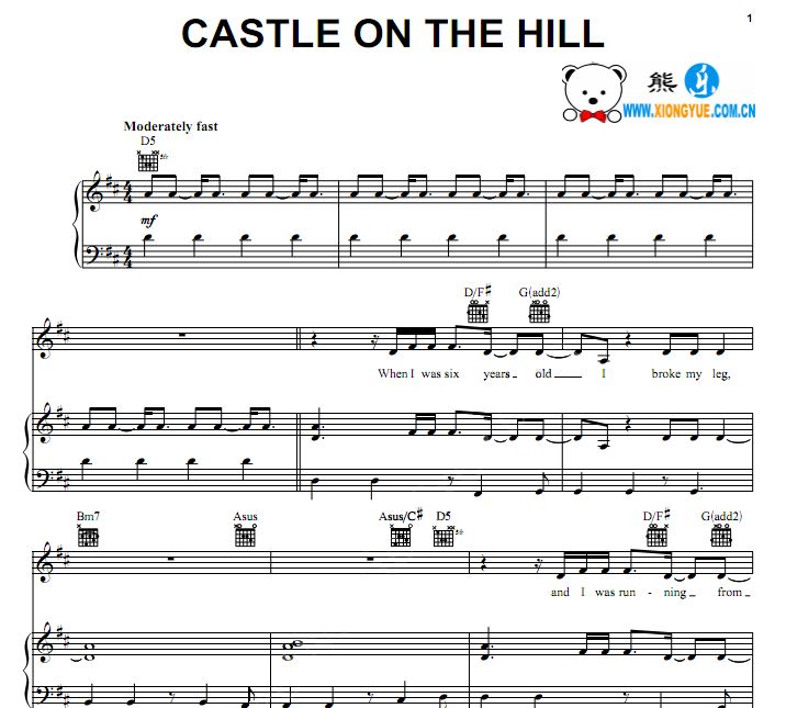 Ed Sheeran - Castle On The Hill钢琴独奏谱