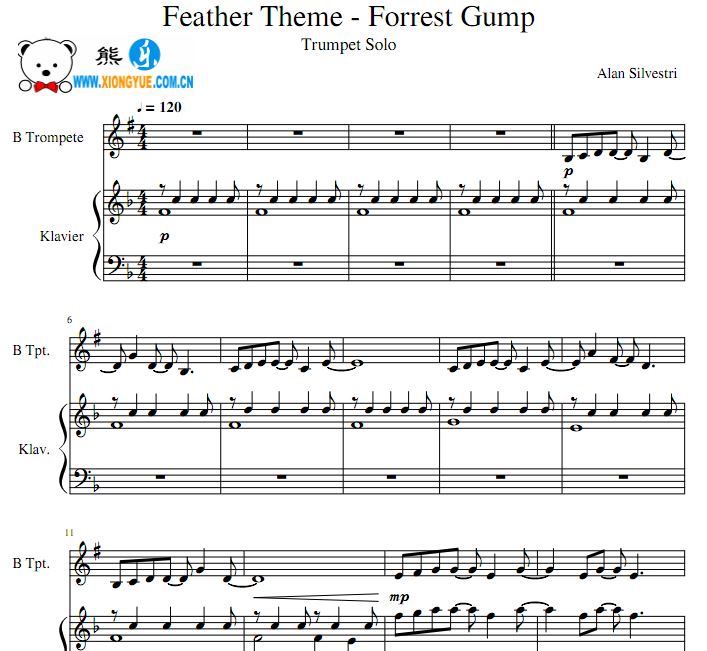 阿甘正传 Feather Theme小号独奏钢琴伴奏谱