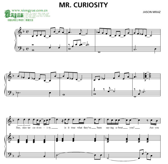 Jason Mraz - Mr Curiosity钢琴伴奏谱