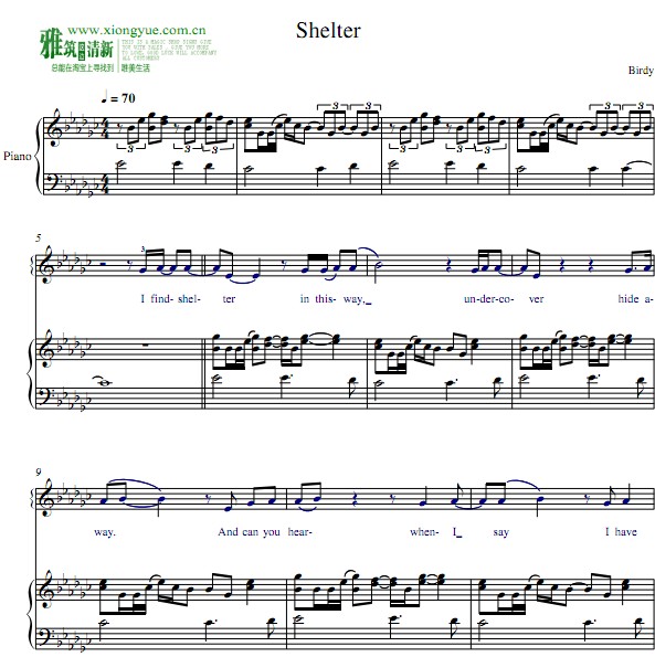 Birdy shelter钢琴谱