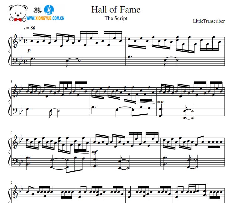 手创乐队The Script - Hall Of Fame钢琴谱