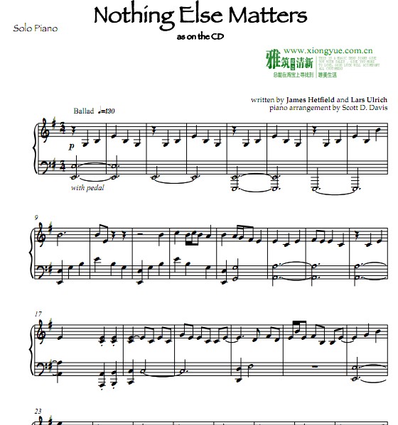 Nothing Else Matters钢琴谱