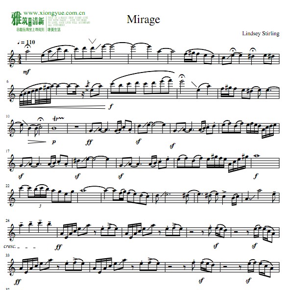 lindsey stirling - mirage小提琴谱