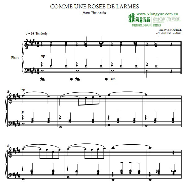 Ludovic bource - Comme une Rosee de larmes钢琴谱
