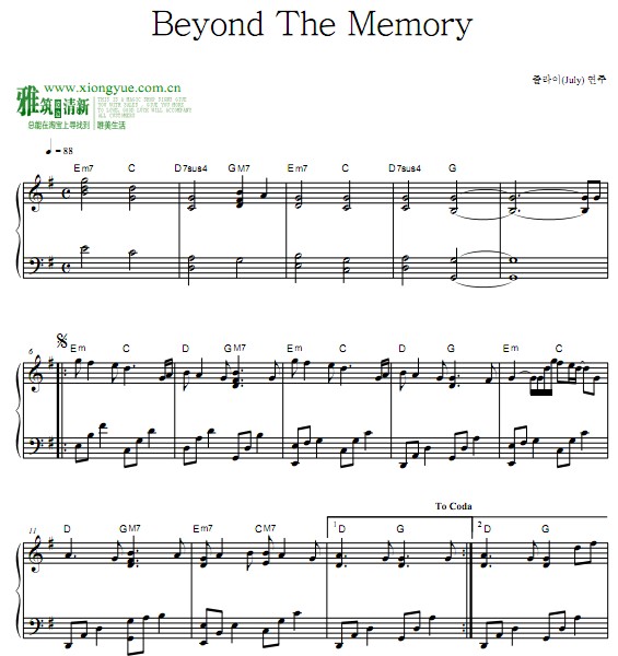 beyond the memory钢琴谱